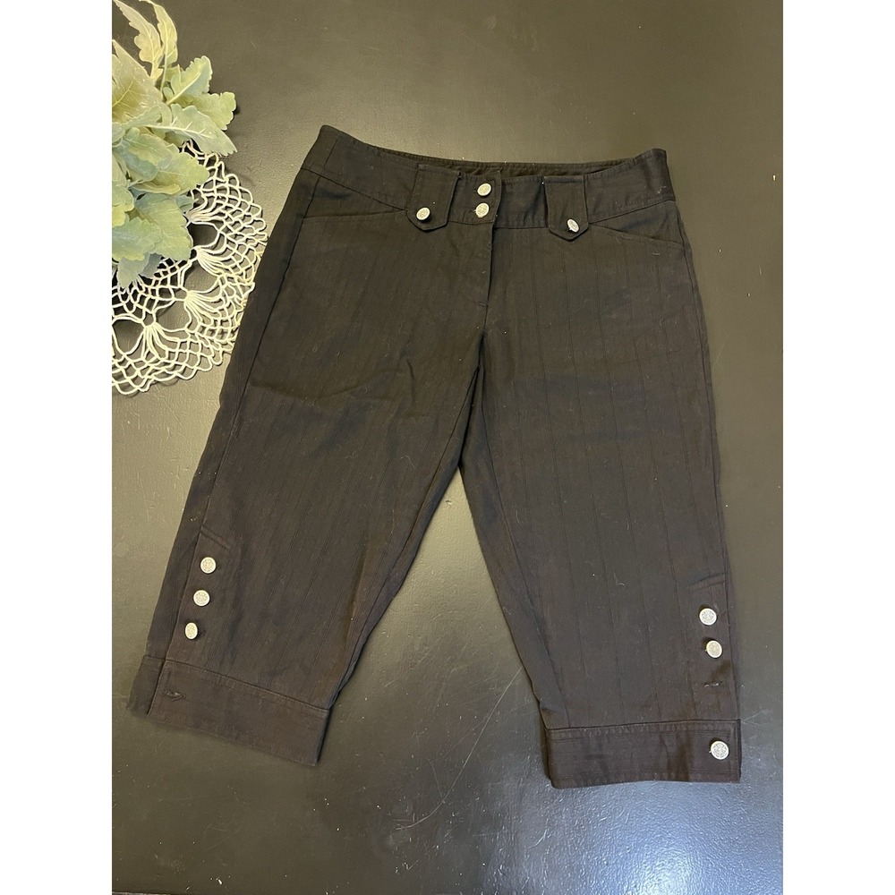 No Boundaries Y2K Black Pedal Pusher Capri Crop Striped Short Pants Sz 7 As Is